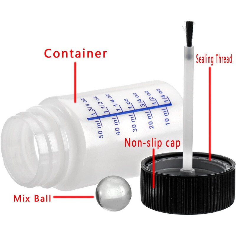 6 Pack- 2 Ounce (60ml) Empty Paint Touch Up Bottles