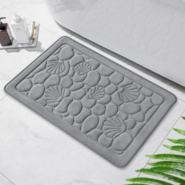 HADEEONG Thick Memory Foam Bath Mat, Soft Absorbent Gray Bathroom Rugs Non Slip Washable Bathroom Floor Mat Bath Rugs Bathroom Carpet Bath Mats for Bathroom, Bedroom, Kitchen, Laundry Room