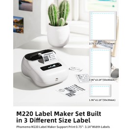 Phomemo Label Maker, M220 Barcode Printer, Thermal Bluetooth Label Printer for Address, Clothing, Warehouse, Mailing,Compatible with Phone & Laptop