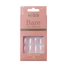 KISS Bare but Better Press-On Nails with Nail Glue 'Intro' Pink Short Squoval Shape, Contains 30 Nails, 2g Glue, 1 Manicure Stick, 1 Mini File