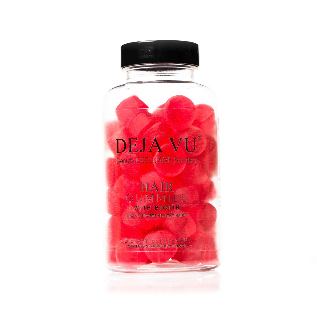 Deja VU ® Hair Gummies with Biotin | Vegan Gummies for Hair Growth and Strength | Chewable Dietary Supplement | 60 Ct