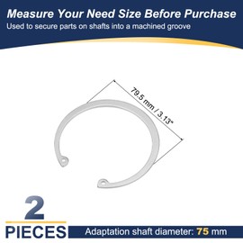 PATIKIL 75mm ID Internal Retaining Rings, 2 Pcs E-Clip Snap Ring 304 Stainless Steel Internal Circlip for Automobile Valve Equipment Bearings