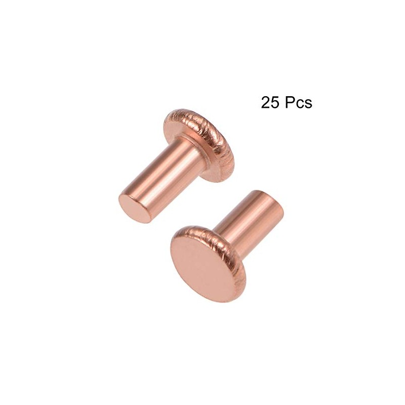 uxcell 25 Pcs 5/32" x 5/16" Flat Head Copper Solid
