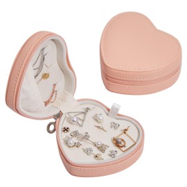 Gurajo Travel Jewelry Box, Heart-Shaped Jewelry Organizer Case Holder for Necklaces, Rings, Earrings, Bracelets, Portable Jewelry Storage Bag for Gift, 1 Box, Pink