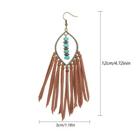 Bohemian Fringe Leather Earrings Western Leather Earrings for Women Cowgirl Tassel Earrings for Women Turquoise Earrings Leather Fringe Statement Dangle Earrings for Women Western Jewelry