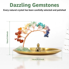 JETHMA Seven Chakra Crystal Tree with Buddha Statue, Money Tree Crystal Tree Energy Balance Tree of Life Handmade Tree and Buddha Statue Zen Chakra Decor for Luck Wealth Home Decor(green)