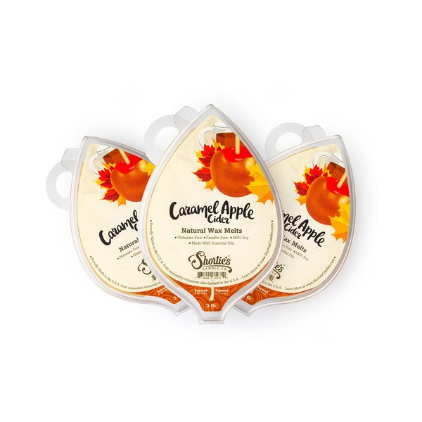 Shortie's Candle Company Caramel Apple Cider Natural Soy Wax Melts 3 Pack - 3 Highly Scented 3 Oz. Bars - Made with 100% Soy and Natural Fragrance Oils - Phthalate & Paraffin Free, Vegan, Non-Toxic