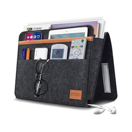 ERKOON Bedside Storage Pocket, Felt Bedside Caddy Thicker Bed Sofa Bedside Hanging Storage Organizer Bag Holder with Pocket for Books, Tablet, TV Remote Control, Phone, Accessories (Dark Grey)