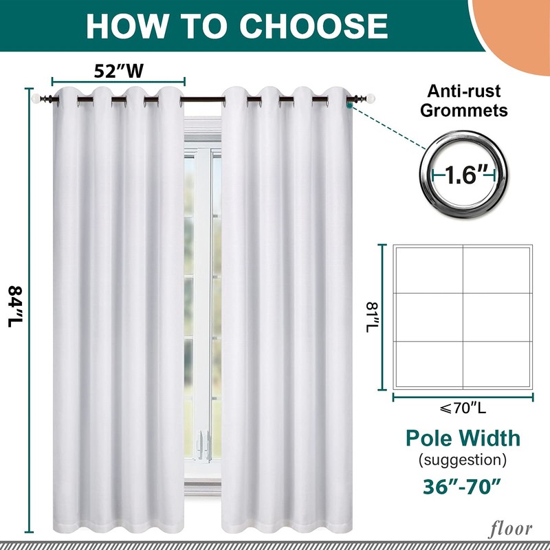 Diraysid 100% Blackout White Curtains Linen Curtains for Bedroom Grommet