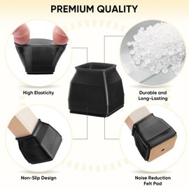 BALEINE 16 Pack Silicone Chair Leg Floor Protectors, Stool Leg Protectors Cap, Non-Slip Chair Leg Caps for Hardwood Floors (Black & Small (Square), 16 Pack)