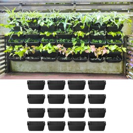 Maxona Black Color Vertical Garden Planter - 16 Pack, 13 inch Wall Mounted Planter for Patio Outdoor Decor, Home Plastic Pot Balcony Plant Vegetable Fruit Herb Hanging Pocket Holder Flowerpot