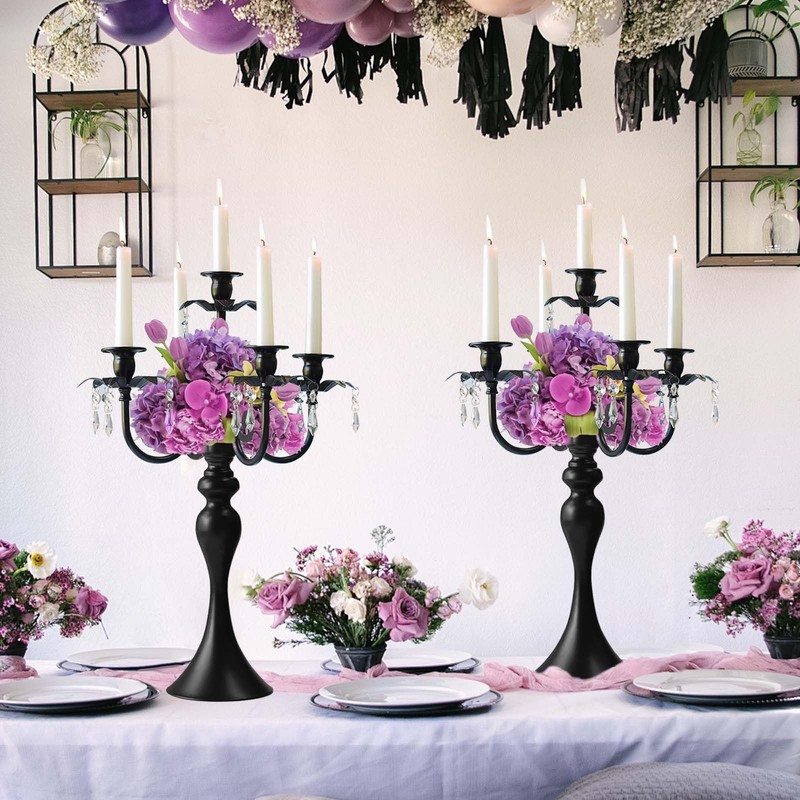 20''Tall Black Crystal Pendant Taper Candle Holders/Stylish Candle Stands/Candlesticks Holder/Candelabra