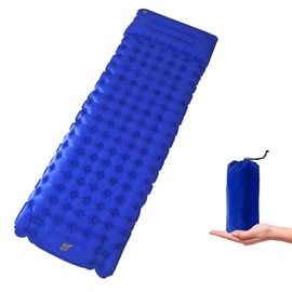 I LITTON Blue Self Inflating Sleeping Pad Camping Mat with Built-In Foot-Pump & Pillow, Single Air Mattress, Inflatable Camping Sleeping Mat Sleeping Pad for Travel Tent Camping Hiking Backpacking