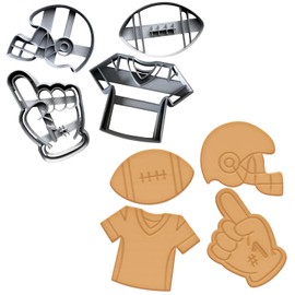 Juego de 4 cortadores de galletas de fútbol, forma deportiva, plástico seguro para alimentos, cortadores de galletas de fútbol temáticos para cumpleaños, fútbol, casco, jersey y dedo de
