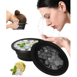 YOUXIU Face Bowl For Ice Built-In Ice Tray Foldable Silicone Face Ice Bath Facial Folding Washbasin Face Plunge,Therapy Bowl For Dipping Portable Spa At Home (Black)