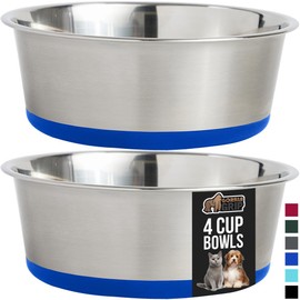 GORILLA GRIP Set of 2 Dog Bowls, Holds 4 Cups (32 fl oz), Heavy Duty Metal Food and Water Bowl for Feeding Dogs and Cats, Dishwasher Safe, Rust Resistant Stainless Steel, BPA Free Rubber Base, Blue