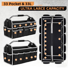 WILAXI PRO 16in Tool Bags For Men Heavy Duty, Tool Bag Organizer Foldable Open Top Tool Bags, Tool Tote Bag With Handle, Wide Mouth Electrician Tool Tote, 22 PCS Pockets Tool Carrier, Grey