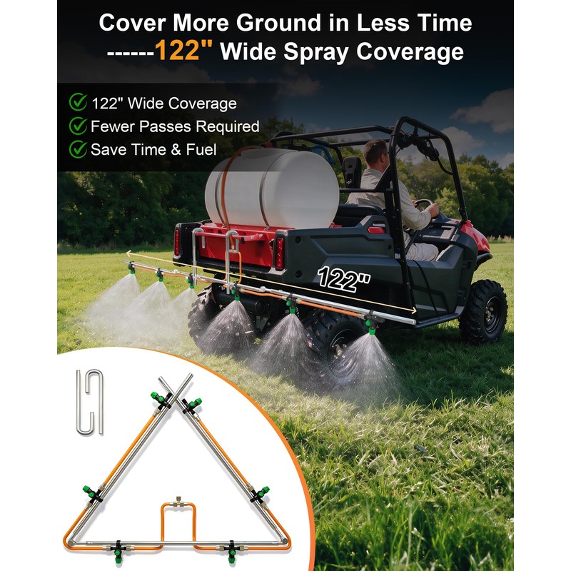 6 Nozzle ATV/UTV Sprayer Boom Kit with 2 Heavy-Duty Hooks,