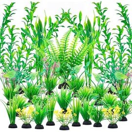 Ameliade Aquarium Artificial Green Plastic Plants Decorations 26 PCS Large Fish Tank Accessories Goldfish Betta Tank Decor