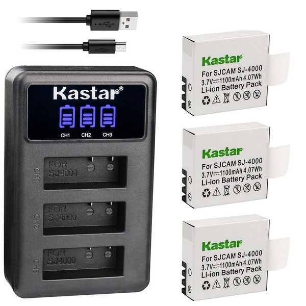 Kastar 3 Pack SJ4000 Battery and LCD Triple USB Charger