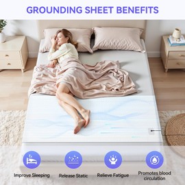Warmiehomy Grounding Bed Sheet, Grounding Mat Earthing UK, Grounding Sheets with 10% Silver Fiber and 90% Organic Cotton, Earthing Energy Mat for Improving Sleep (Queen - 99x203cm)