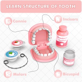 Dentist Toys for Kids Girls - Gifts for 3 4 Year Old Girls Dental Kit Toy, Doctor Role Play Set for Toddlers 3-5, Montessori Toys Playset Medical Kits for Boys Kids Christmas Stocking Stuffers Pink