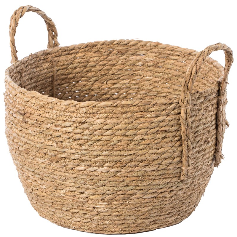 Vintiquewise Decorative Round Wicker Woven Rope Storage Blanket Basket with