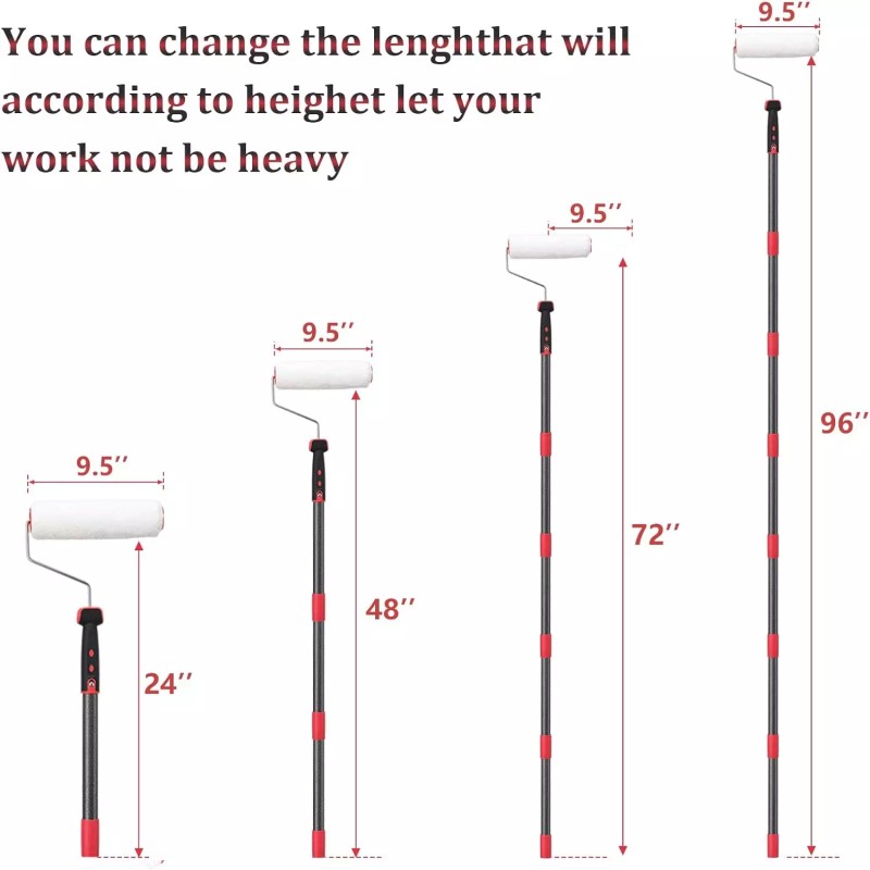 Nichcho 24"~72" long handle Metal Pole Painting Roller with Brush