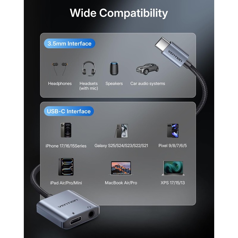 VENTION USB-C to 3.5mm Audio Adapter with PD 60W Fast