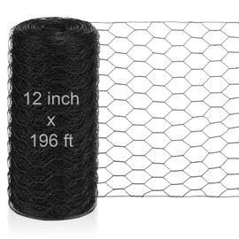 MorningRo 12 in x 196 ft Chicken Wire Fence Mesh Black Chicken Wire for Floral Arrangements PVC Coated Galvanized Fencing 20 Gauge Poultry Netting and 1 Inch Mesh Fence Roll for Home Garden