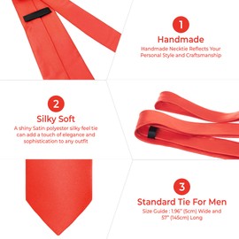 Trimming Shop Men's Necktie Solid Satin Neck Tie & Pocket Square, Skinny Tie with Handkerchief for Wedding, Birthday Party, Formal & Casual Wear, Business Meetings
