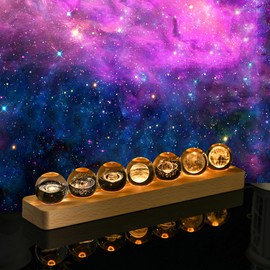 YU FENG 7 Planet Crystal Ball Night Light 40mm/1.57-inch with LED Wooden Base