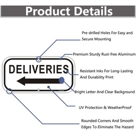 Deliveries with Arrow Left Sign (2Pack) Deliveries Signs Yuntarda 12"x6" .040 Reflective Aluminum Professional Printing UV Coating Weather Resistant Easy to Mount