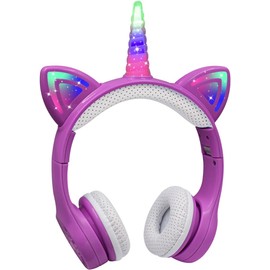 hisonic Bluetooth Children's Headphones, Headphones for Children with Colourful Lights for Children from 3 Years (Unicorn Purple)