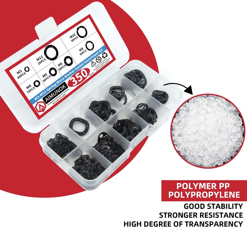 350pcs Spring Wave Washer Gasket Assortment Kit, M3 M4 M5