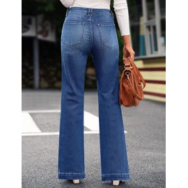 GRAPENT Women's Business Casual Clothes for Women's Plus Jeans Plus Size Bell Bottom Jeans for Women Stretch Jeans Wide Leg Pants for Women Dressy Color Dark Blue Size 20 Size 22