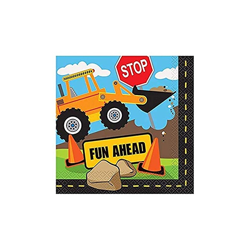 Unique Construction Truck Luncheon Paper Napkins, 6.5" x 6.5", Multicolor