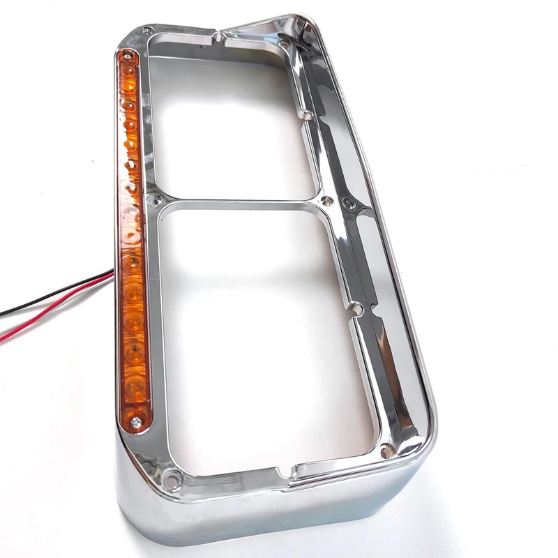 GaeaAuto Pair Headlight Bezel Trim Chrome with 12" Amber LED
