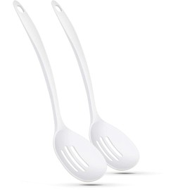 Ram-Pro Melamine Slotted Spoon White Hard Plastic Heavy Duty Mixing Spoon High Heat Resistant Serving Utensil Cooking Spoon Kitchen Tool for Mixing Cooking and Stirring Pack of 2