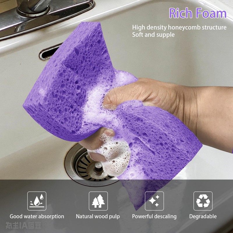 S-Shaped 6 Pack Non-Scratch Cellulose Scrub Sponge, Cellulose Sponges, Heavy