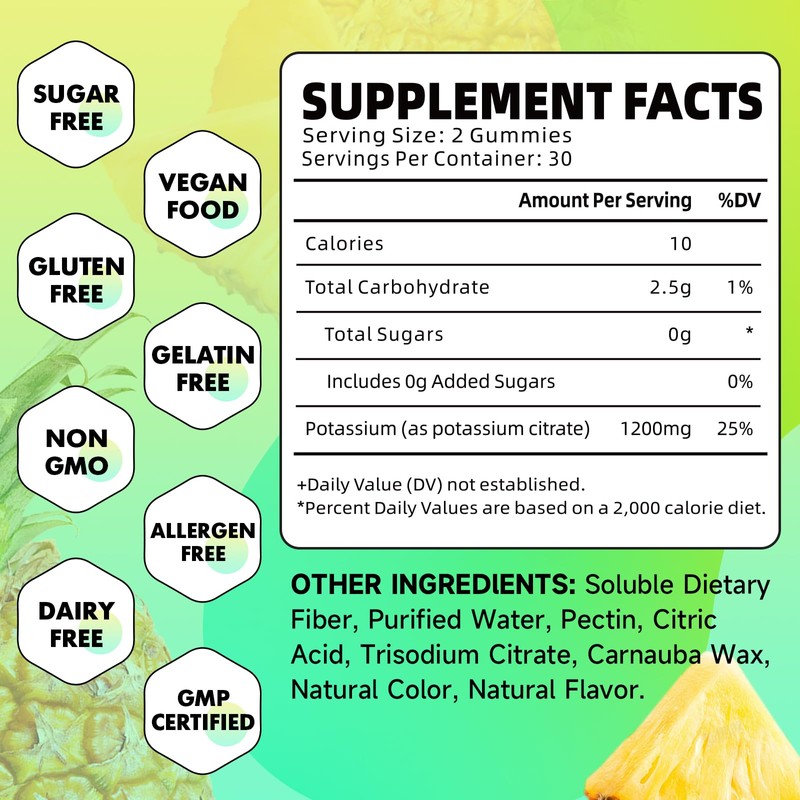 Potassium Citrate Gummies, High Potassium Supplement Gummies 1200mg Support Leg