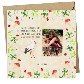 Mr. & Mrs. Panda Personalisierte Foto Deluxe Karte Storch - Geschenk, Personalisierte Foto Grußkarte, Schwanger, Babybauch, Tiermotive, Gute Laune,