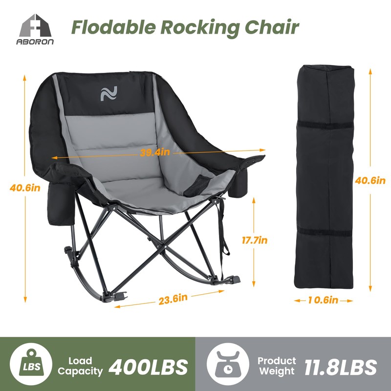 ABORON Oversized Rocking Camping Chair for Adults, Fully Padded Folding