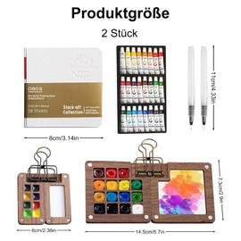Olgary Mini Aquarellkasten-24 Farben Malkasten Aquarell 2 Aquarellpaletten, Premium Holz Palette mit Reisebox aus Buchenholz,Magnetpalette mit Clip Mini-Holzpalettenbo Zusammenklappbare