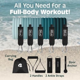Retrospec Train Resistance Bands Set (5pc) Workout Bands w/Handles, Door Anchor, Carry Bag for Women & Men