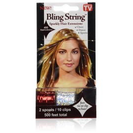 Mia Bling String, Sparkly Hair Extensions, Hair Accessory, Hair Tinsel on a Spool, Hologram Red and Silver + 10 clips, For Women, Hair Stylists, Girls 1pack