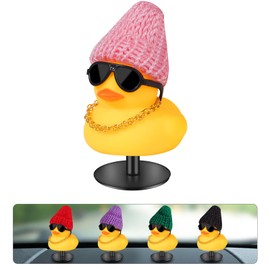 AILOVETECK Ducks for Cars Dashboard, Rubber Ducks with Duck Plug Mount, Dashboard Duck for Car Jeep Decoration, Funny Car Dashboard Accessories Gift, Yellow Duck with Pink Knit Hat