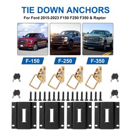 Z8 Tie Down Anchors Boxlink Cleats with Anti-Theft Lock for Ford 2015-2023 F150 F250 F350 & Raptor E-Track Tie Down Bracket Plates Accessories 4PCS