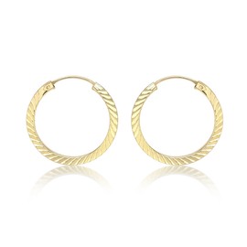 Carissima Gold Earrings Ladies 9ct (375) Yellow Gold Diamond Cut Stripe Endless Hoop, Yellow Gold, yellow gold