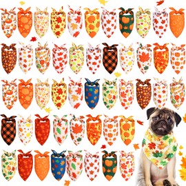 Sweetude 50 Pcs Fall Dog Bandanas Bulk Pumpkin Maple Leaves Plaid Thanksgiving Bandanas for Dogs Autumn Soft Bibs Triangle Scarves for Small Medium Large Pets Costume (25.6 x 17.7 x 17.7 Inch)